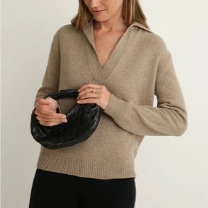 Almina Concept Polo Wool Sweater in Dark Oatmeal
